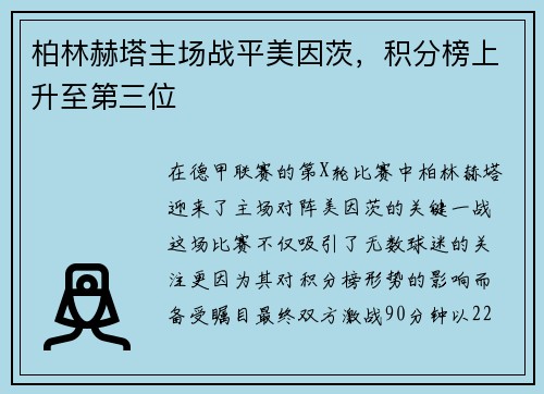 柏林赫塔主场战平美因茨，积分榜上升至第三位