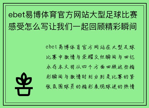 ebet易博体育官方网站大型足球比赛感受怎么写让我们一起回顾精彩瞬间与激情时刻